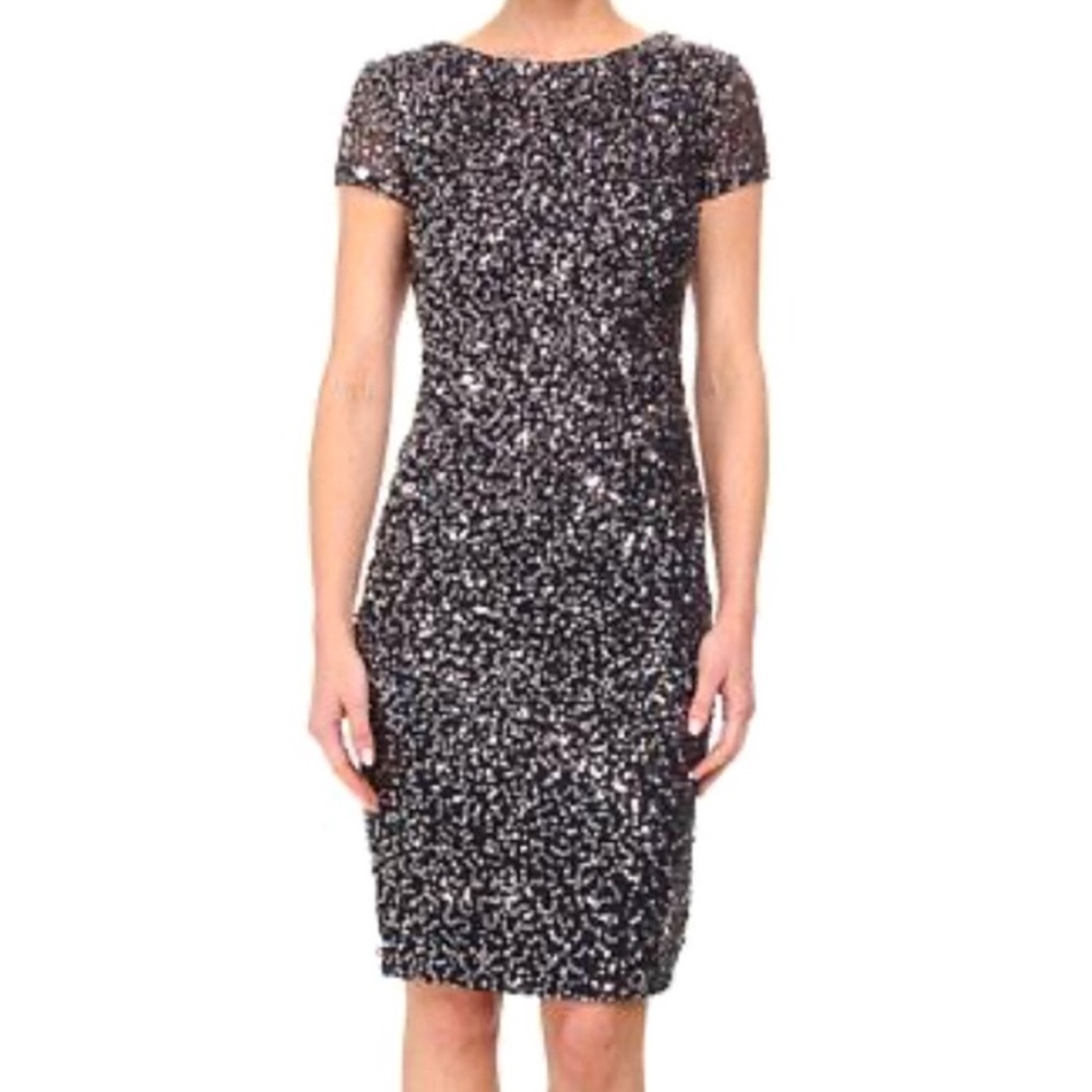 Adrianna Papell Black Sequin Midi Dress